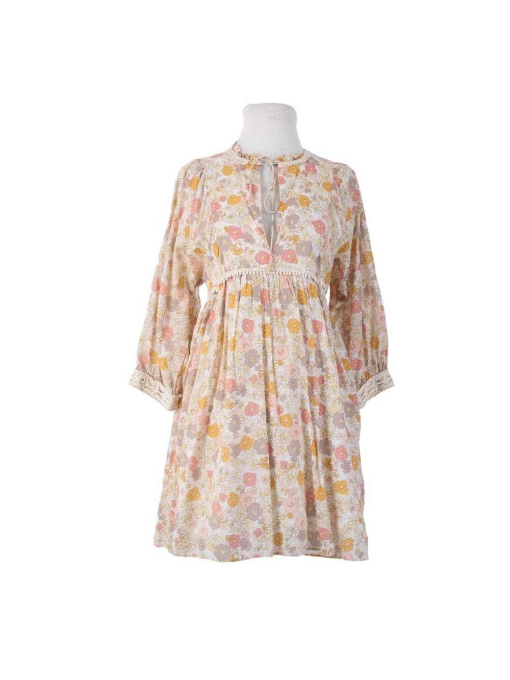 We Are Kindred Dress Sz 4 Cream Pink Multi Colored Pockets 100% Cotton Dress